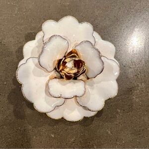 Vintage White Enamel Flower Brooch
